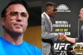 Chael Sonnen on the set of The Ultimate Fighter, opposite Francis Ngannou and Dana White at the UFC 270 press conference
