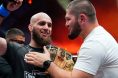 Movlid Khaybulaev celebrates with Khabib Nurmagomedov