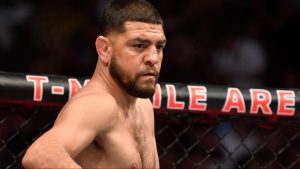 Nick Diaz enters the Octagon for his fight against Robbie Lawler at UFC 266