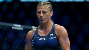 Kayla Harrison enters the Octagon for her fight at UFC 316
