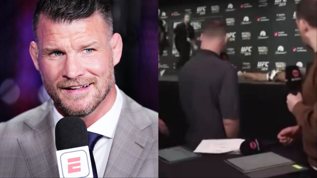 Michael Bisping commentates cageside, opposite Cameron Smotherman fainting at the UFC 324 weigh-in