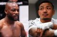 Manel Kape celebrates a win over Brandon Royval, opposite Joshua Van backstage at UFC 323