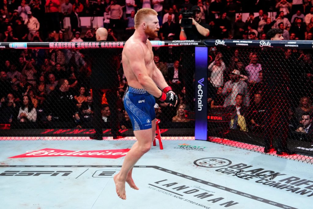 Bo Nickal celebrates UFC 322 win