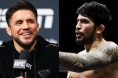 Henry Cejudo at the UFC 323 press conference, opposite Dillon Danis