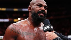 Jon Jones speaks with Joe Rogan after UFC 309