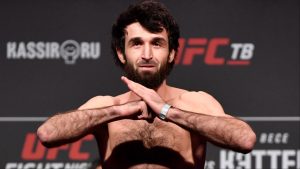 Zabit Magomedsharipov on the scale at a ceremonial weigh-in