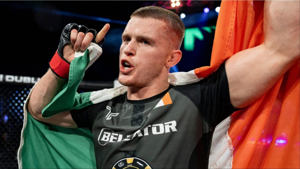 Paul Hughes celebrating a win at a PFL Event