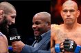 Khamzat Chimaev being interviewed by Daniel Cormier, opposite Alex Pereira