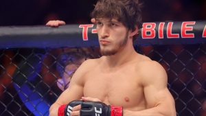 Movsar Evloev enters the Octagon for his fight at UFC 310