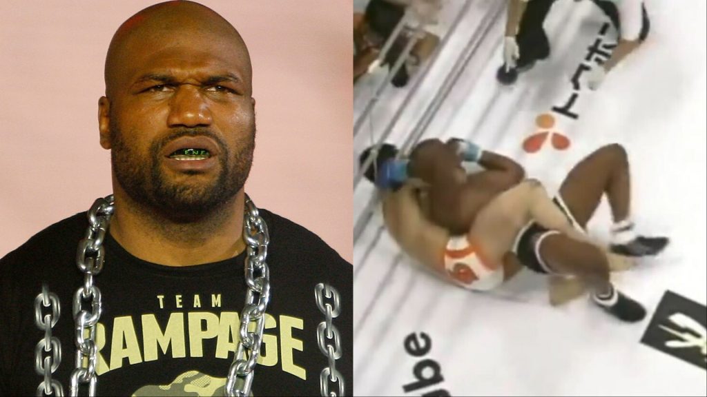 Rampage Jackson walking out, opposite Jackson vs. Kazushi Sakuraba sequence