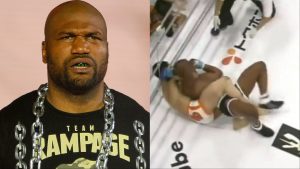Rampage Jackson walking out, opposite Jackson vs. Kazushi Sakuraba sequence