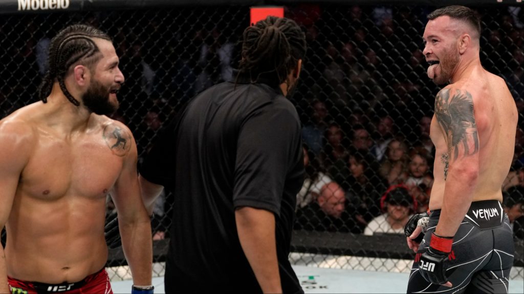 Jorge Masvidal and Colby Covington in between rounds at UFC 272