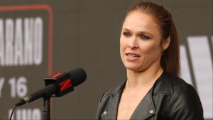 Ronda Rousey speaks at a Netflix press conference