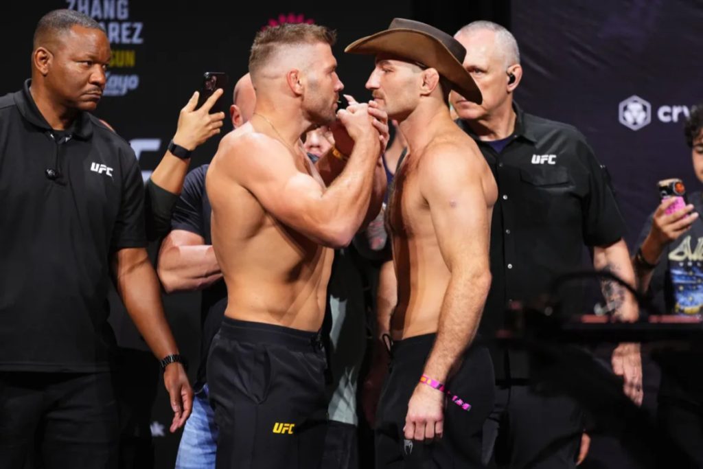 Dricus du Plessis and Sean Strickland staredown before UFC 312