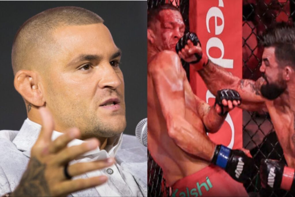 Dustin Poirier reacts to Nate Diaz's TKO loss to Mike Perry