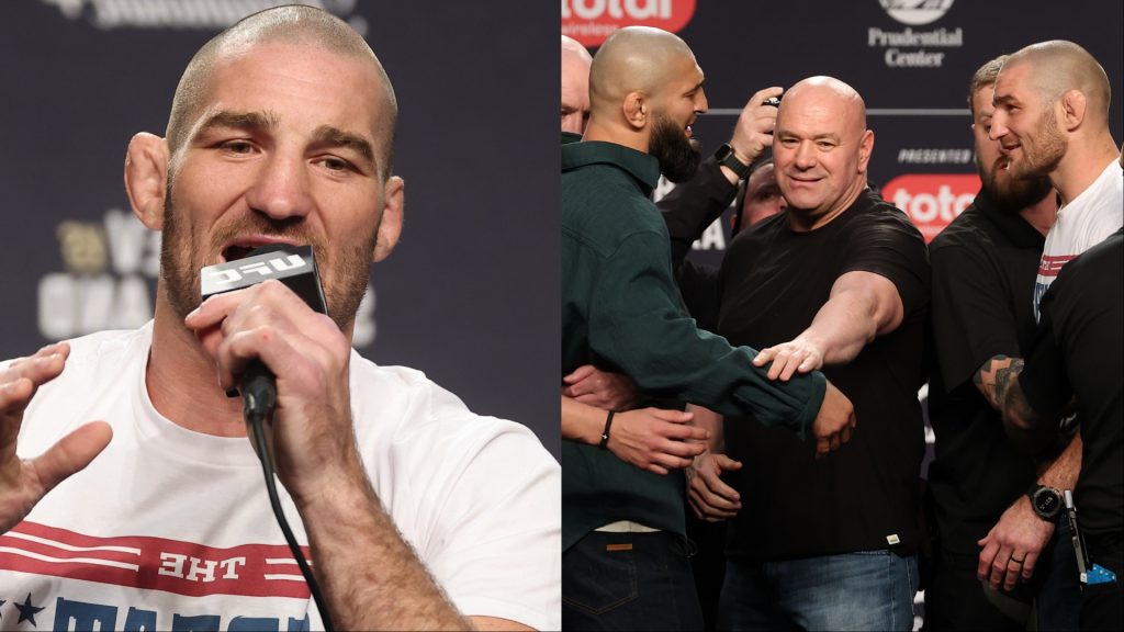 Sean Strickland and Khamzat Chimaev at UFC 328 press conference