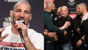 Sean Strickland and Khamzat Chimaev at UFC 328 press conference