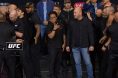 Khamzat Chimaev and Sean Strickland at the UFC 328 ceremonial weigh-in
