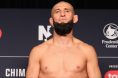 Khamzat Chimaev on the scale at the UFC 328 official weigh-in