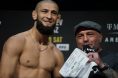 Khamzat Chimaev and Joe Rogan at the UFC 319 ceremonial weigh-in
