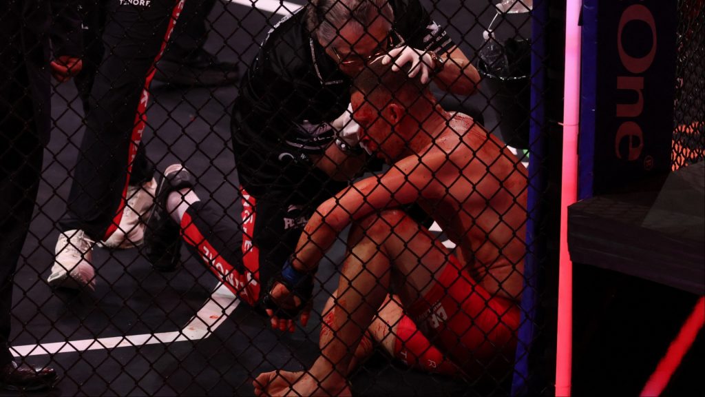 Nate Diaz gets medical treatment in the cage