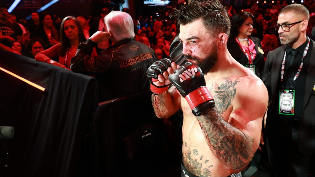 Mike Perry exits the arena after defeating Nate Diaz at Rousey vs. Carano