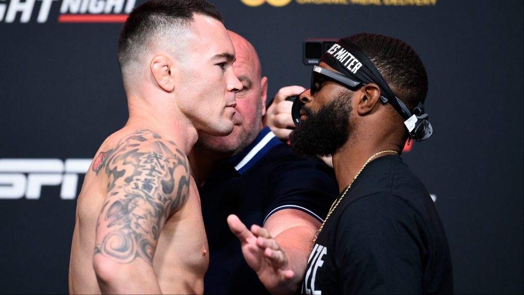 Colby Covington and Tyron Woodley face off at the UFC Apex