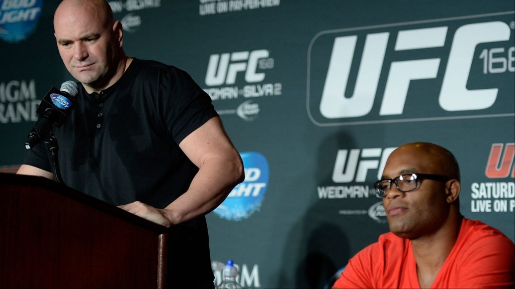 Dana White and Anderson Silva at the UFC 168 pre-fight press conference