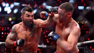 Nate Diaz and Mike Perry exchange during MVP MMA 1 fight