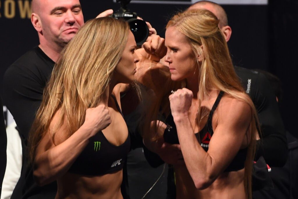 Ronda Rousey and Holly Holm staredown before UFC 193