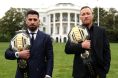 Ilia Topuria and Justin Gaethje pose on the White House lawn for UFC Freedom 250