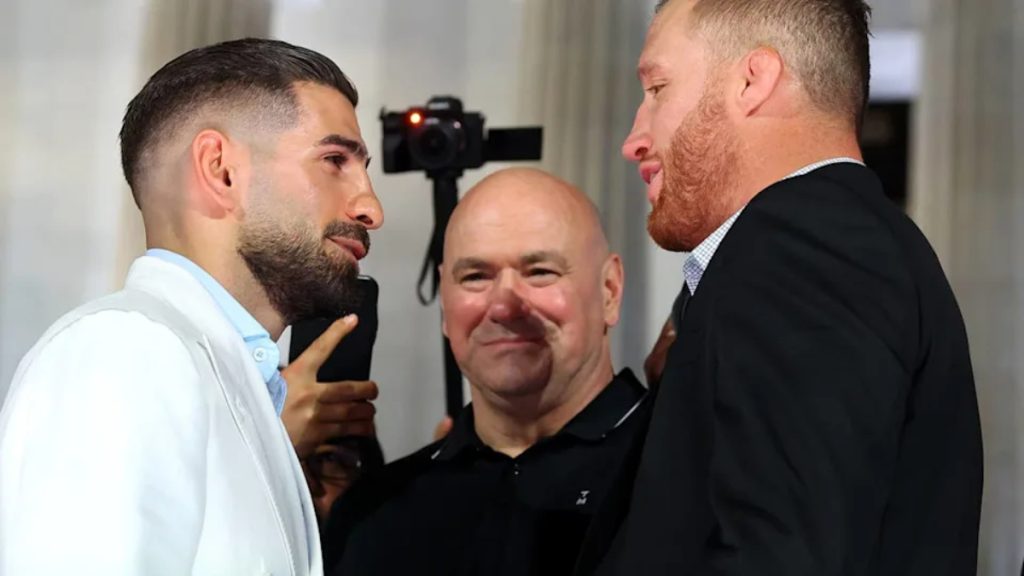 Ilia Topuria and Justin Gaethje staredown before UFC Freedom 250