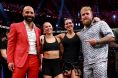 Jake Paul poses with Gina Carano, Ronda Rousey, and Nakisa Bidarian following MVP MMA 1