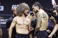 Merab Dvalishvili and Sean O'Malley face off during UFC 316 ceremonial weigh-ins