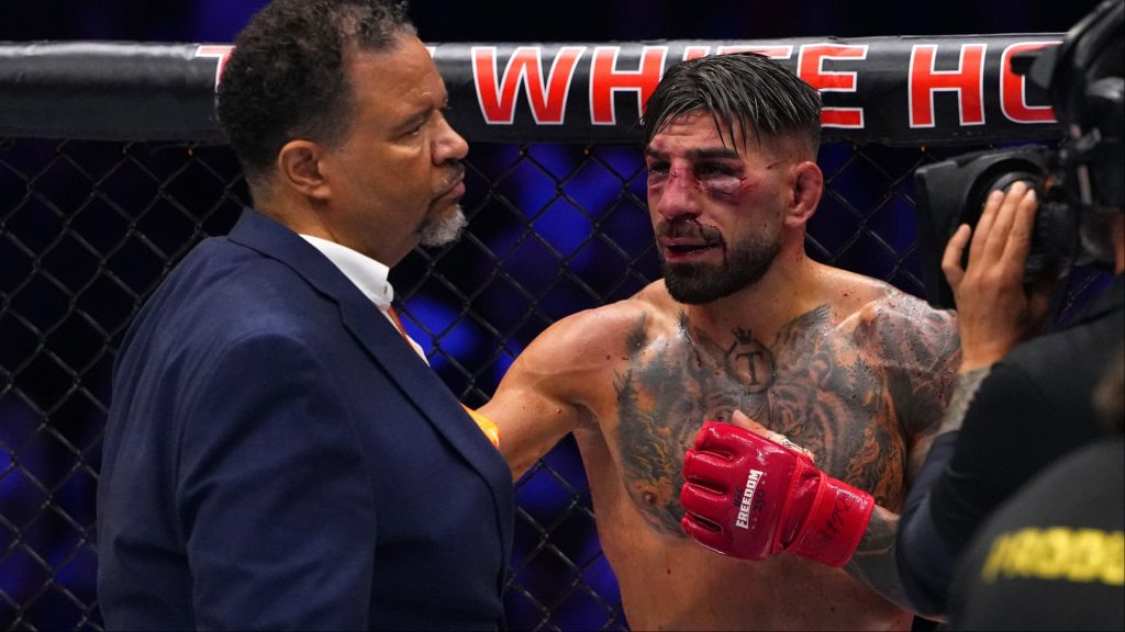 Ilia Topuria talks with the cageside doctor at UFC White House