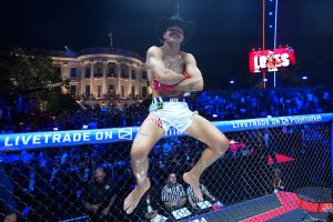 Diego Lopes celebrates UFC Freedom 250 win