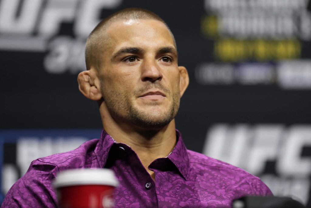 Dustin Poirier attends a press conference for UFC 318
