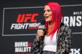 Gillian Robertson speaks to reporters during a UFC Fight Night press event