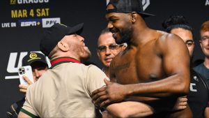 Jon Jones and Conor McGregor at the UFC 285 weigh-in
