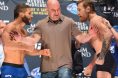 Chad Mendes and Conor McGregor face off at the UFC 189 ceremonial weigh-in